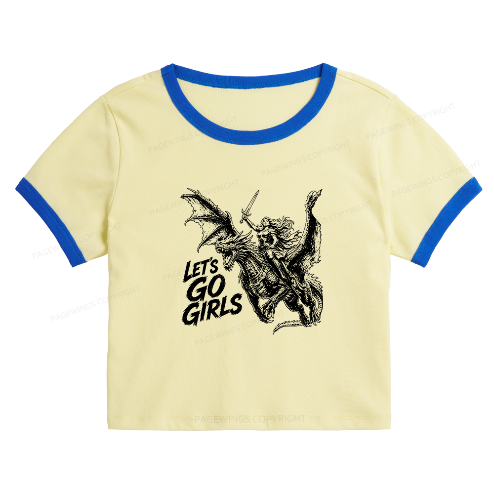 Pagewings Woman Dragon Rider Baby Tee Cropped Ringer T-Shirt