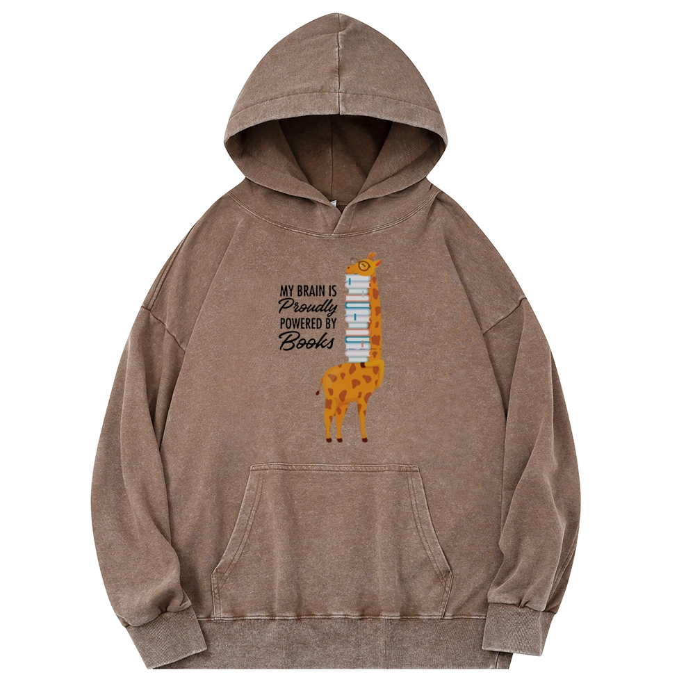 Pagewings My Brain Is Proudly Powered By Books Unisex Washed Hoodie