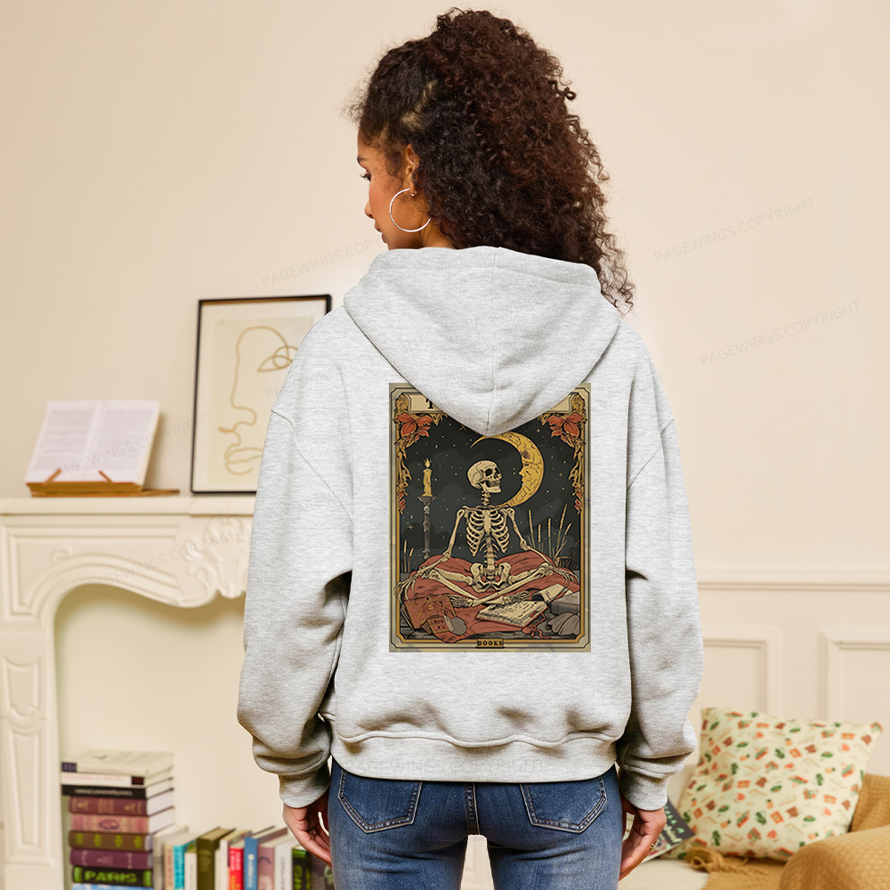 Pagewings The Reader Tarot Card Fleece Zip-Up Hoodie