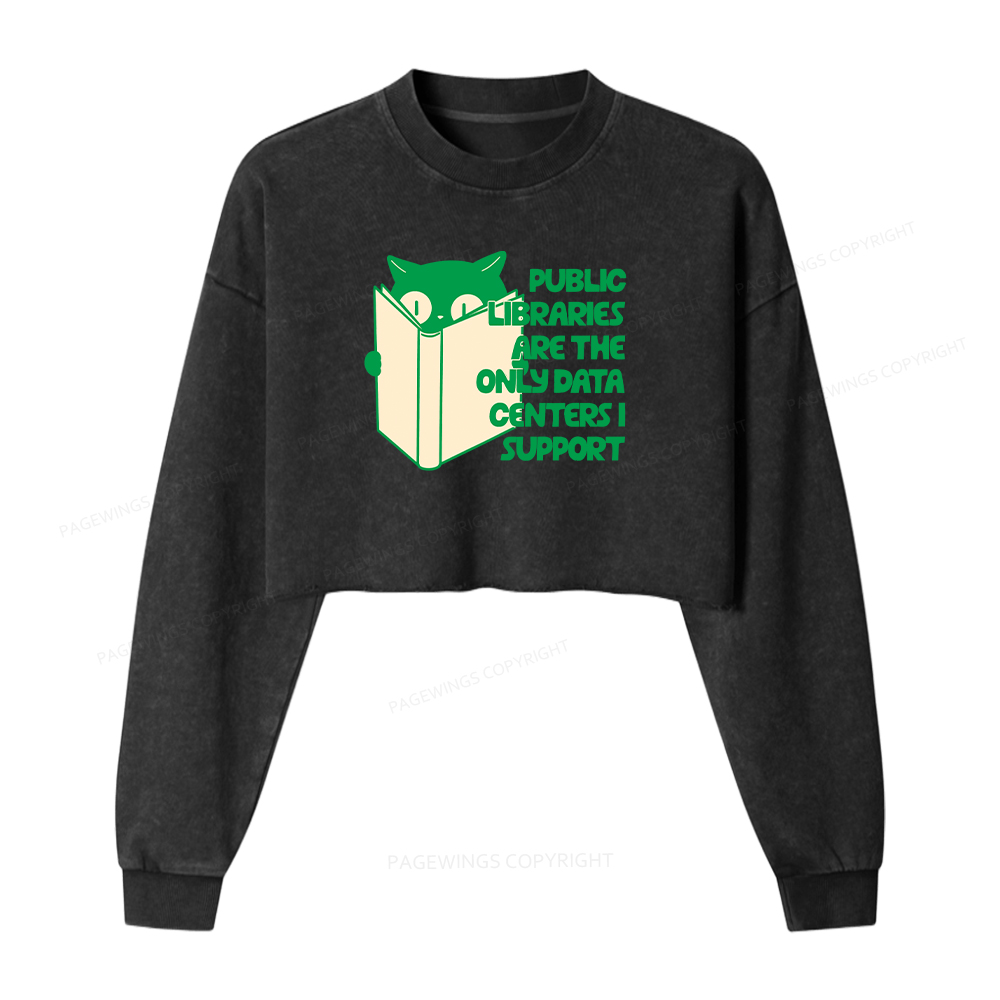 Pagewings Public Libraries are the Only Data Centers Washed Crop Sweatshirt