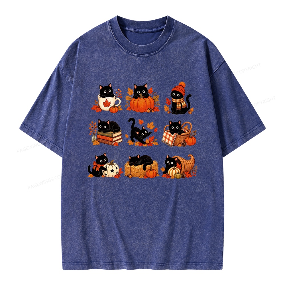 Pagewings Black Cat Unisex Washed T-shirt