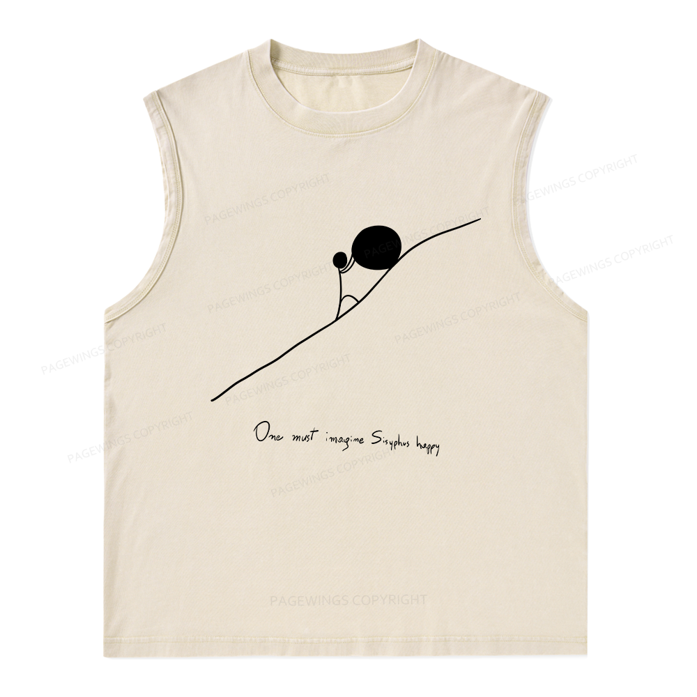 Pagewings One Must Imagine Sisyphus Happy Unisex Washed Tank Top
