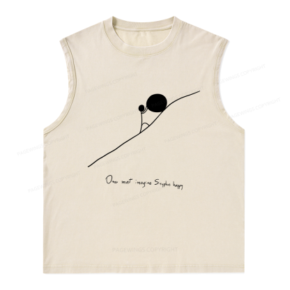 Pagewings One Must Imagine Sisyphus Happy Unisex Washed Tank Top