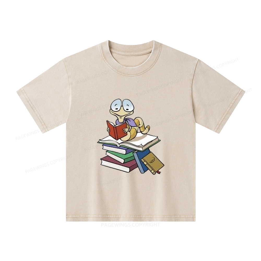 Pagewings Reading Snail and Book Unisex Kids Washed T-shirt