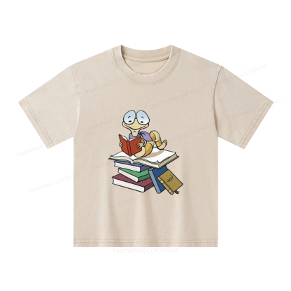 Pagewings Reading Snail and Book Unisex Kids Washed T-shirt