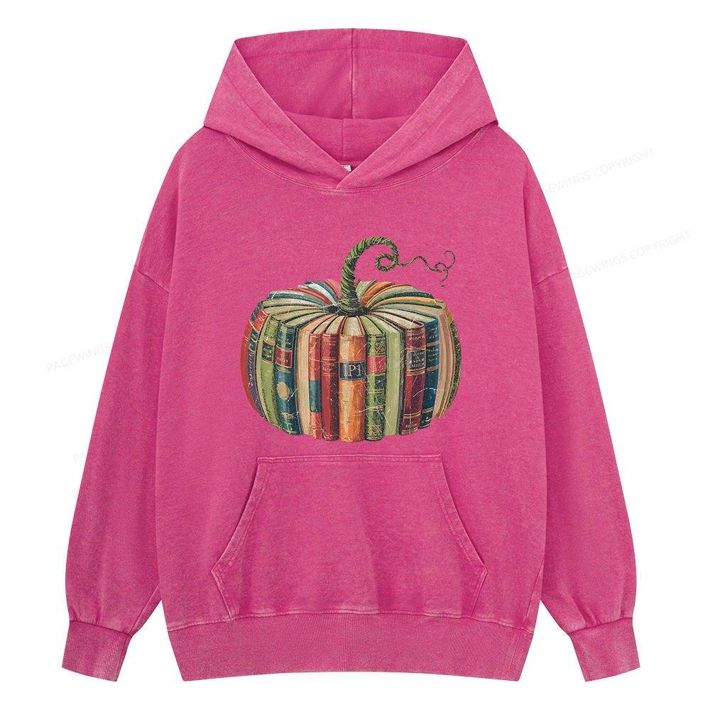 Pagewings Fall Book Pumpkin Unisex Washed Hoodie