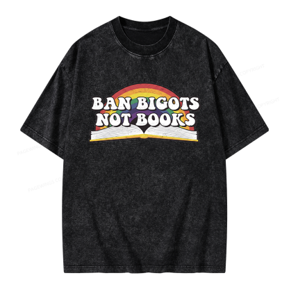 Pagewings Ban Bigots Not Books Unisex Washed T-shirt
