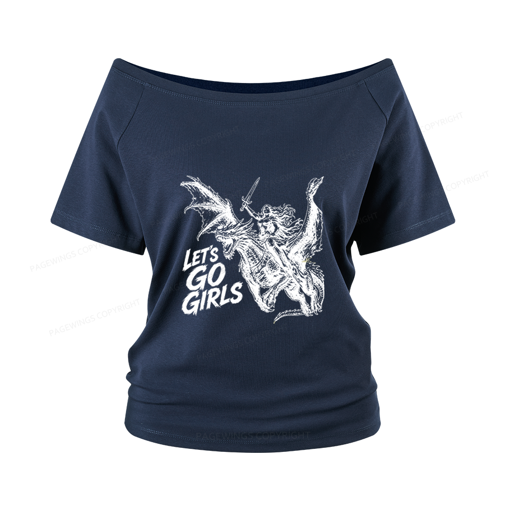 Pagewings Woman Dragon Rider Women Off Shoulder T-shirts