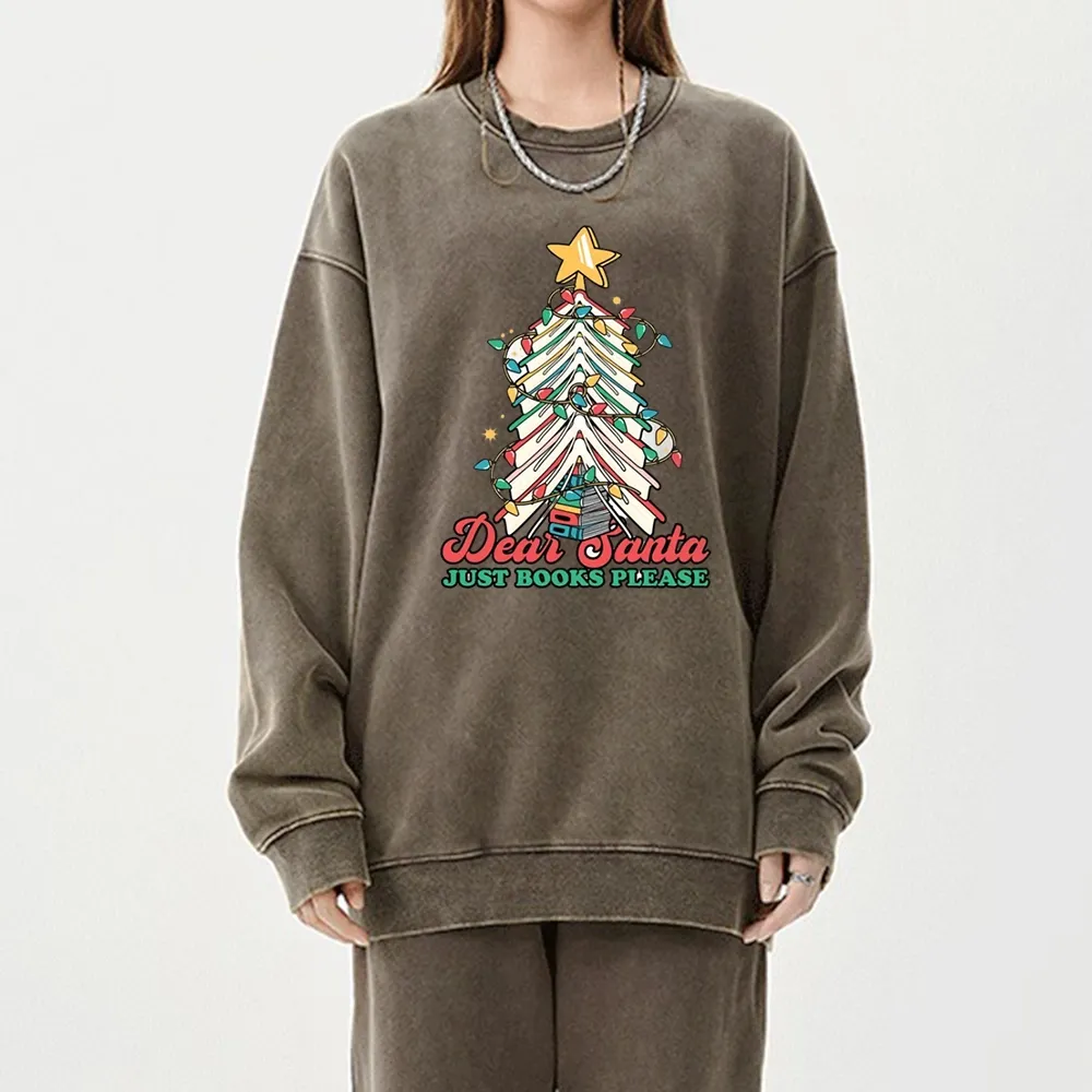 Pagewings Christmas Dear Santa Just Books Please Unisex Washed Sweatshirt