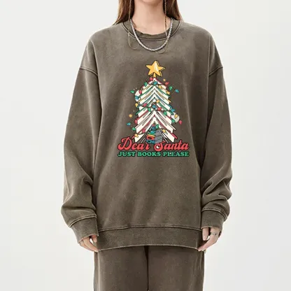 Pagewings Christmas Dear Santa Just Books Please Unisex Washed Sweatshirt