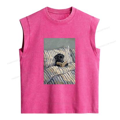 Pagewings Dog Reading in Bed Women's Washed Tank Top