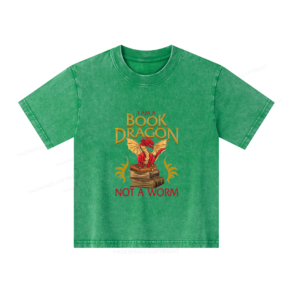 Pagewings I Am A Book Dragon Not A Worm Unisex Kids Washed T-shirt