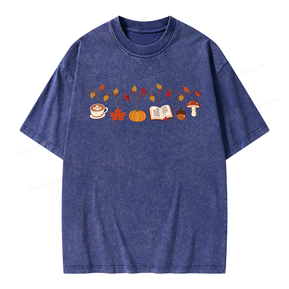 Pagewings Books Pumpkin Mushroom Unisex Washed T-shirt