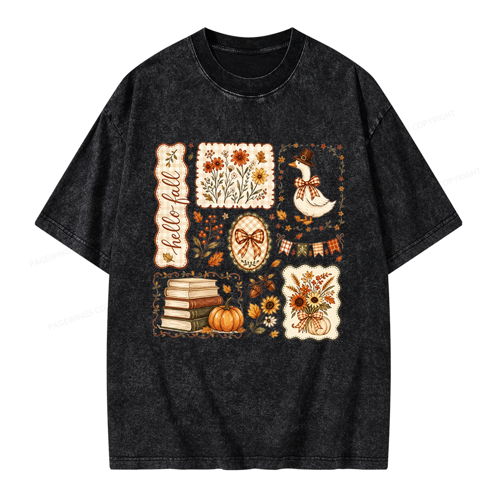 Pagewings Hello Fall Goose Unisex Washed T-shirt