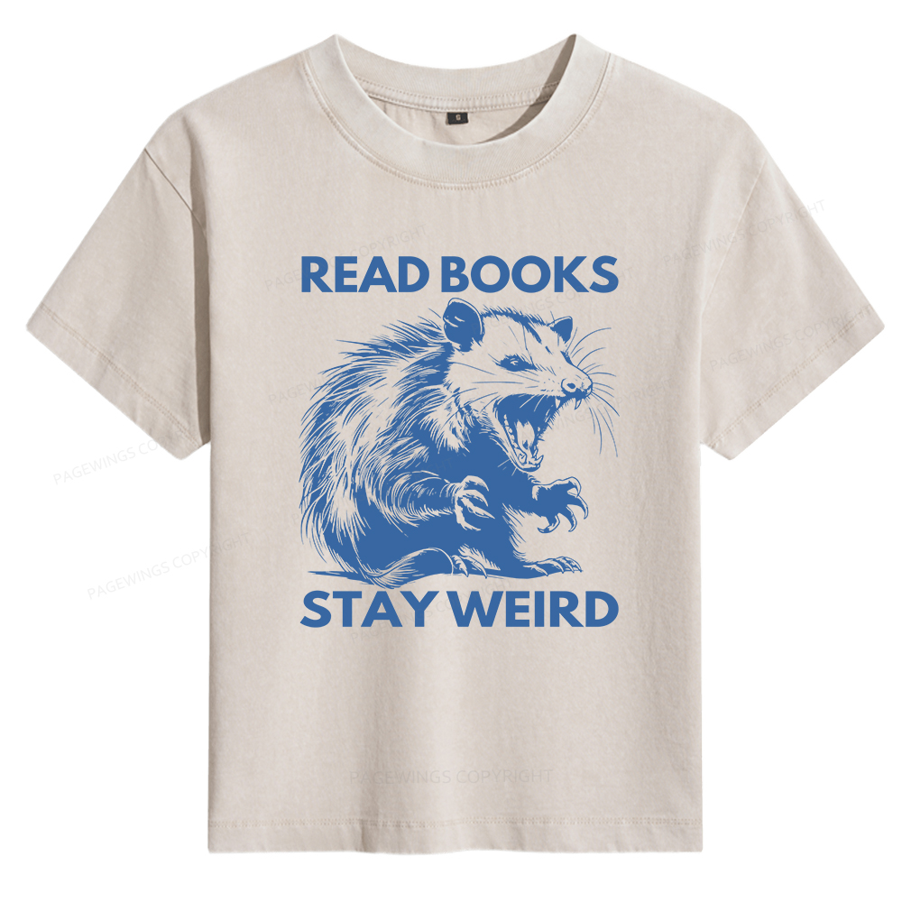 Pagewings Read Books Stay Weird Women's Washed T-shirt