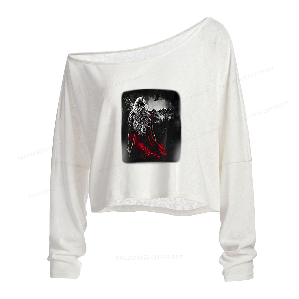 Pagewings Fantasy Bookish Slouchy Long Sleeve Off Shoulder T-shirt