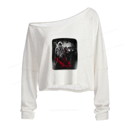 Pagewings Fantasy Bookish Slouchy Long Sleeve Off Shoulder T-shirt