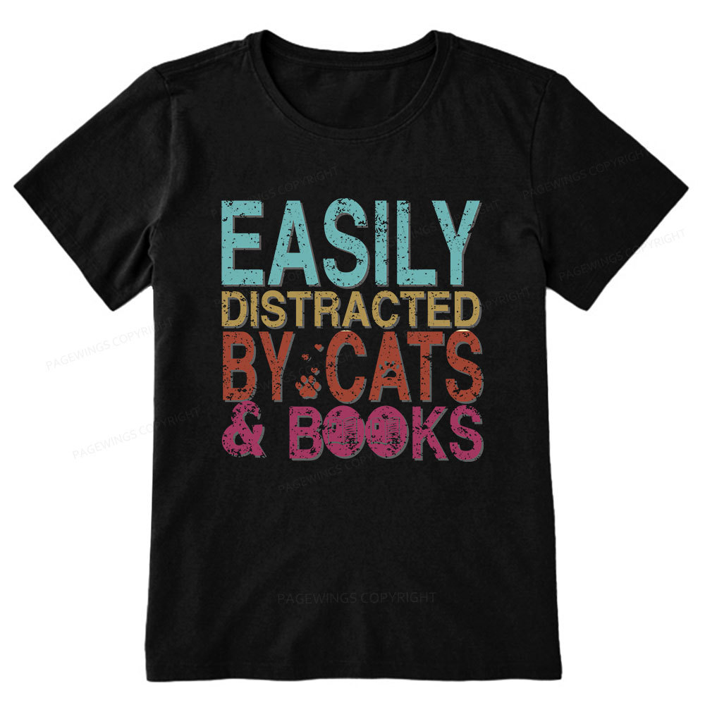 Pagewings Easily Distracted By Cats And Books Unisex Classic T-shirt