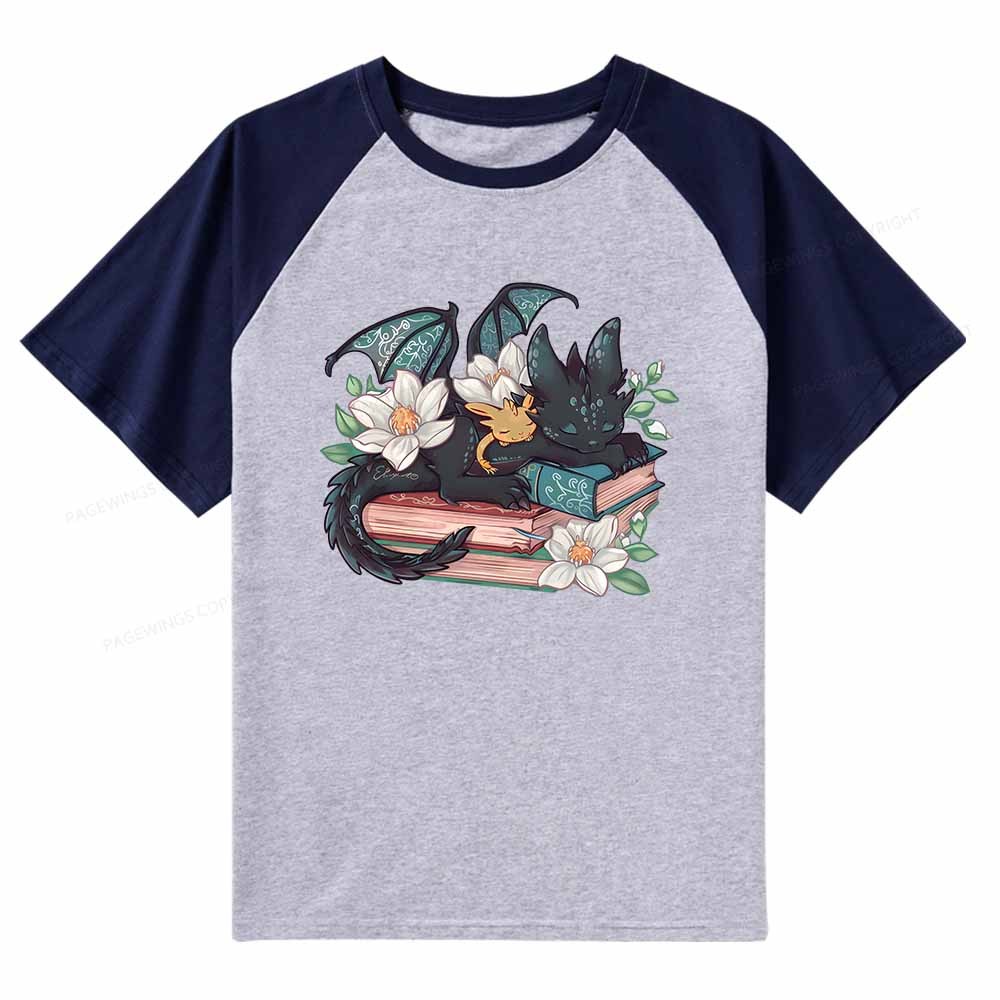 Pagewings Fantasy Book Dragon Raglan T-shirt