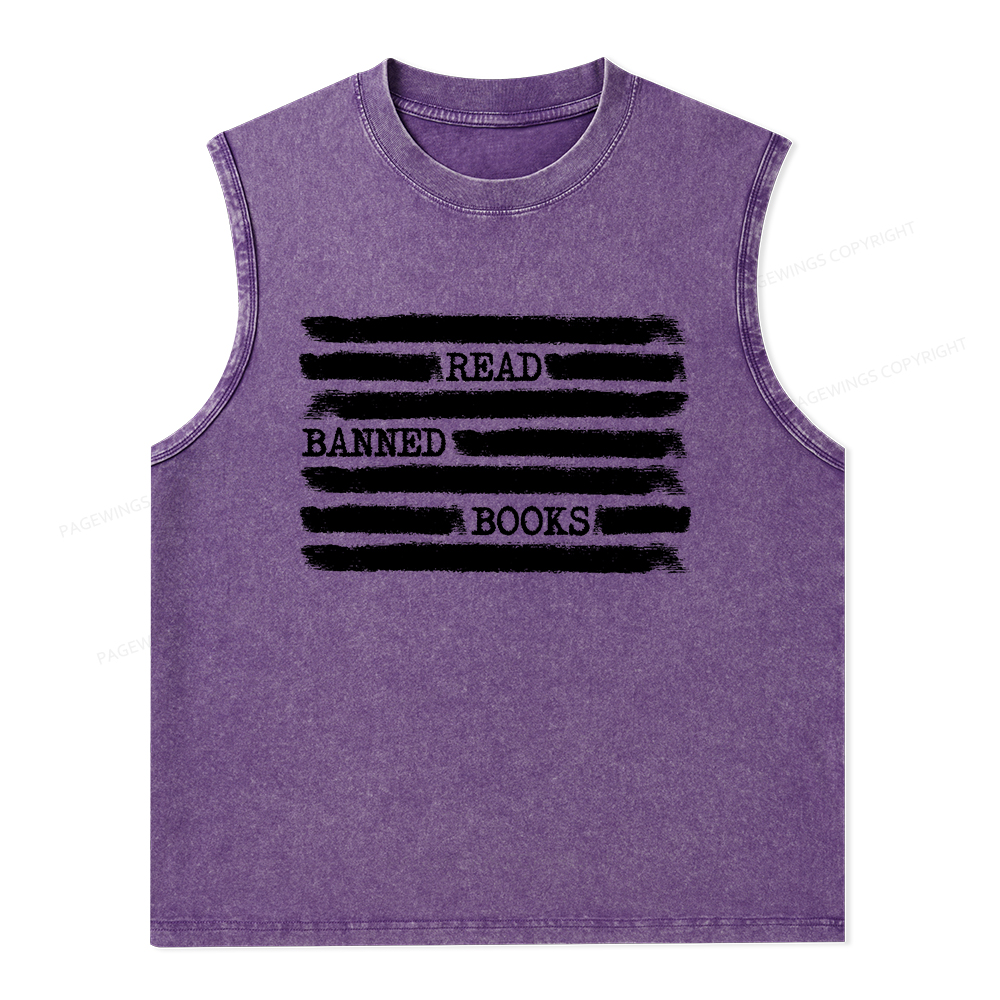 Pagewings Read Banned Books Bookworm Librarian Unisex Washed Tank Top