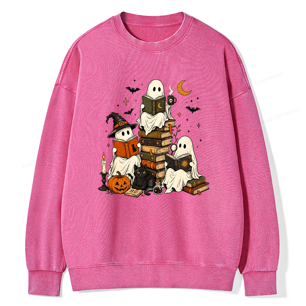 Pagewings Halloween Book Club Unisex Washed Sweatshirt