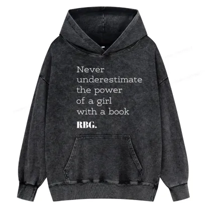 Pagewings Never Underestimate The Power Of a Girl With a Book Unisex Washed Hoodie
