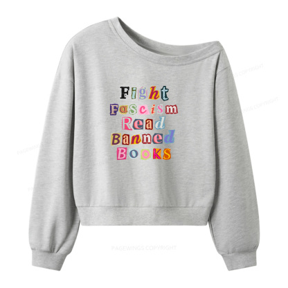 Pagewings Fight Fascism Read Books Women Off  Shoulder Sweatshirt