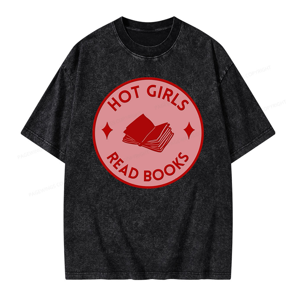 Pagewings Hot Girls Read Books Unisex Washed T-shirt