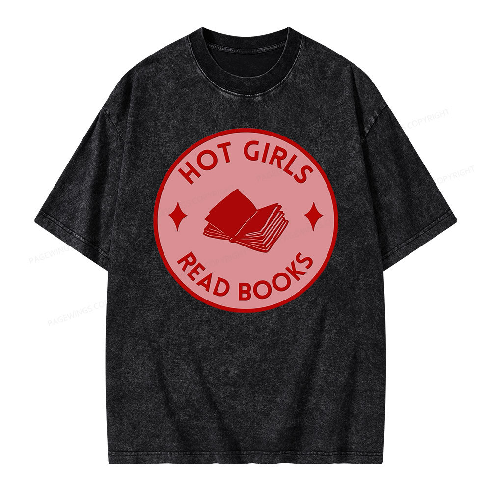 Pagewings Hot Girls Read Books Unisex Washed T-shirt