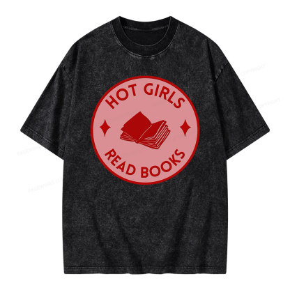 Pagewings Hot Girls Read Books Unisex Washed T-shirt