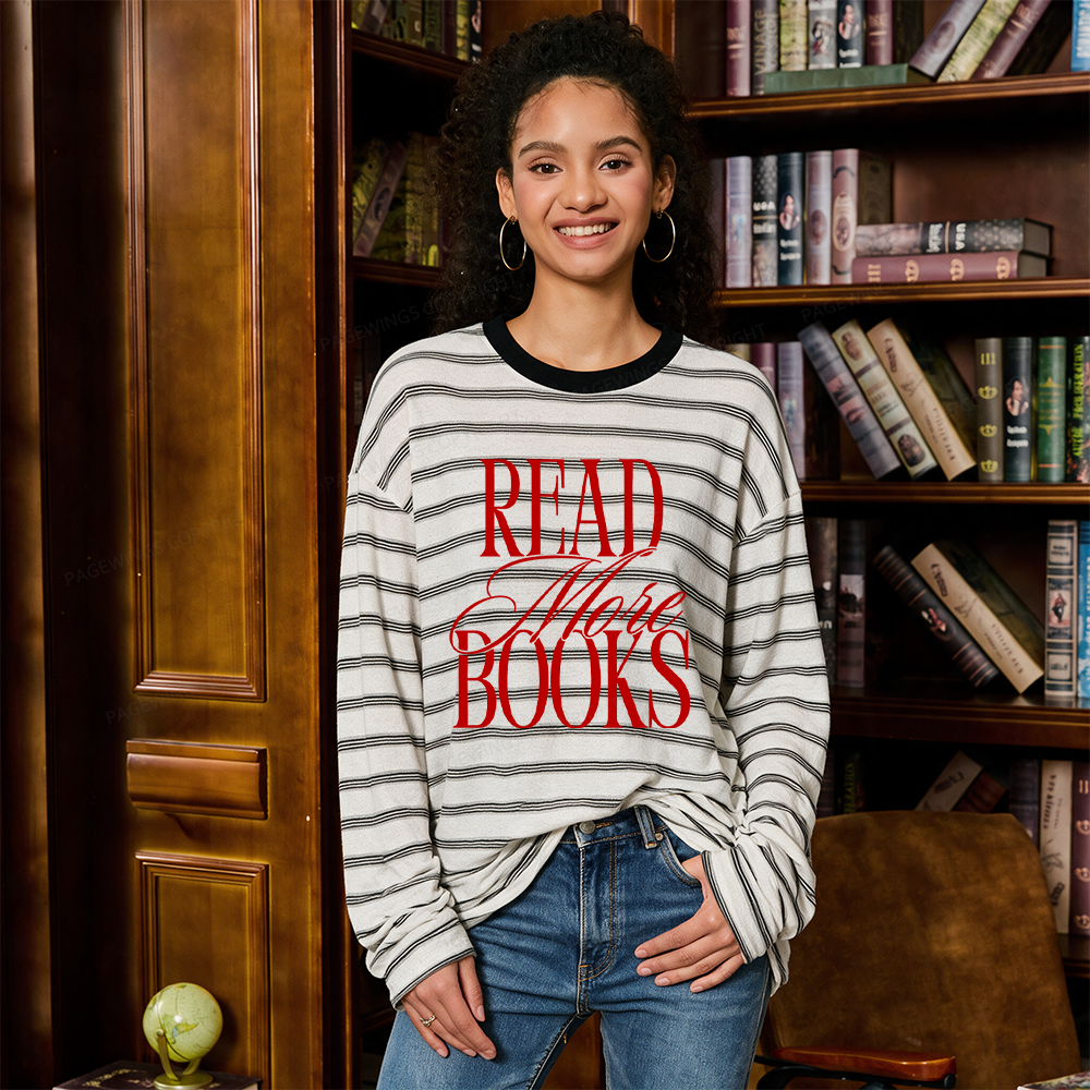 Pagewing Dog Loving Coffee Drinking Book Reading Unisex Striped Long Sleeve T-Shirt