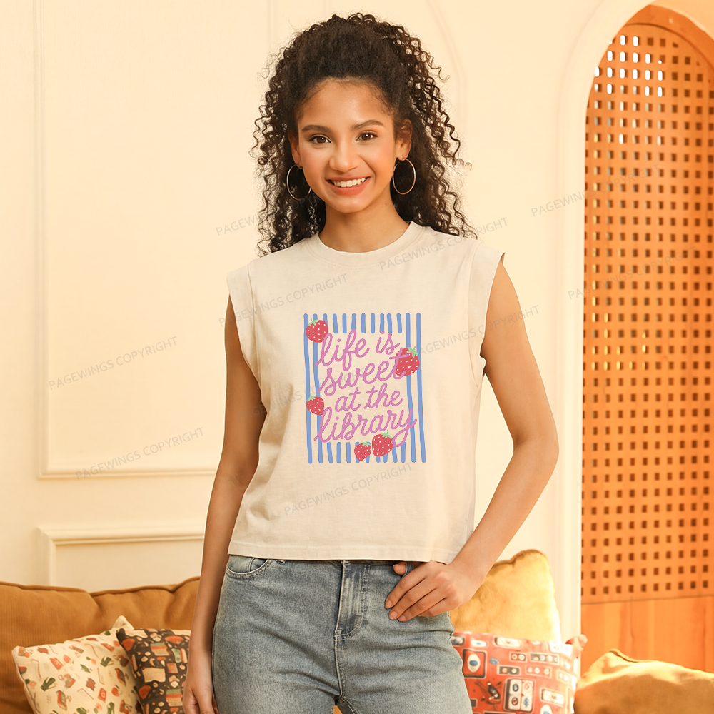 Pagewing Life Is Sweet At The Library Women's Washed Tank Top