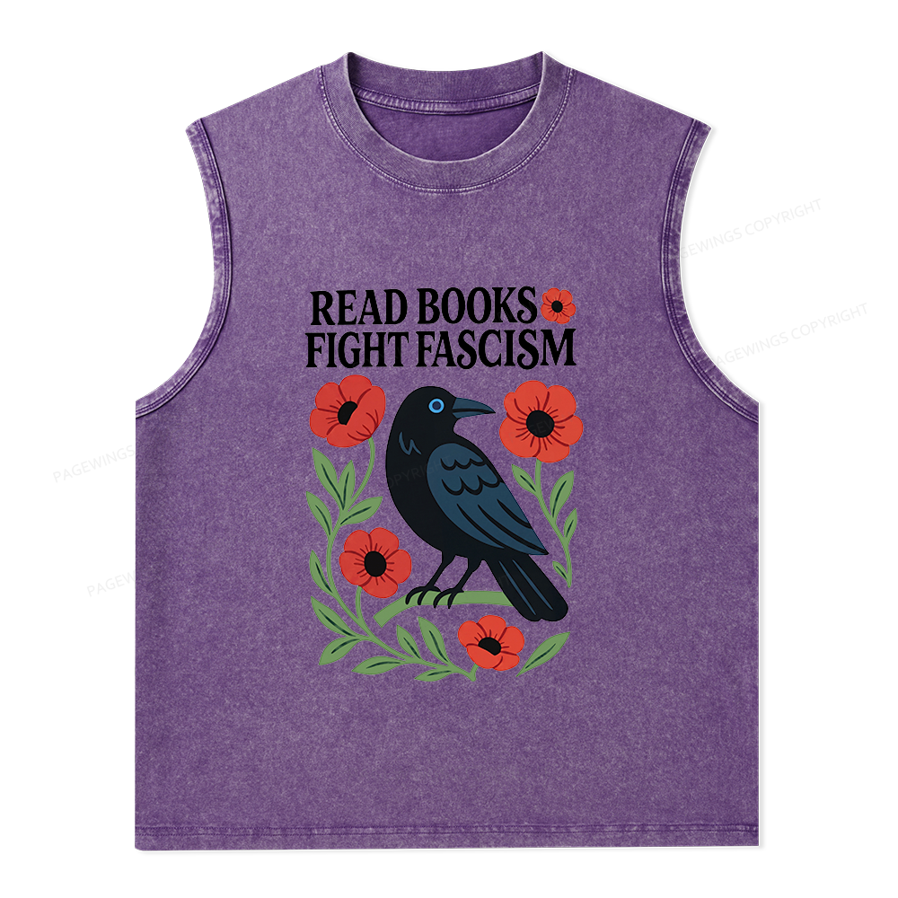 Pagewings Read Books Fight Fascismt Unisex Washed Tank Top