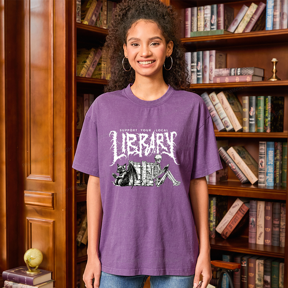 Pagewings Support Your Local Library Unisex Washed T-shirt
