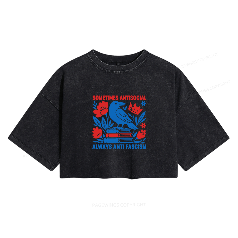 Pagewings Anti Fascism Women's Washed Cropped T-shirt