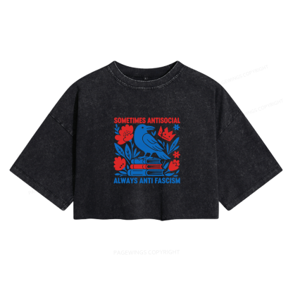 Pagewings Anti Fascism Women's Washed Cropped T-shirt