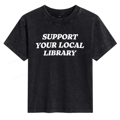 Pagewings Support Your Local Library Women's Washed T-shirt