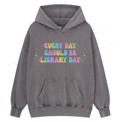 Pagewing Every Day Should Be Library Day Unisex Washed Hoodie