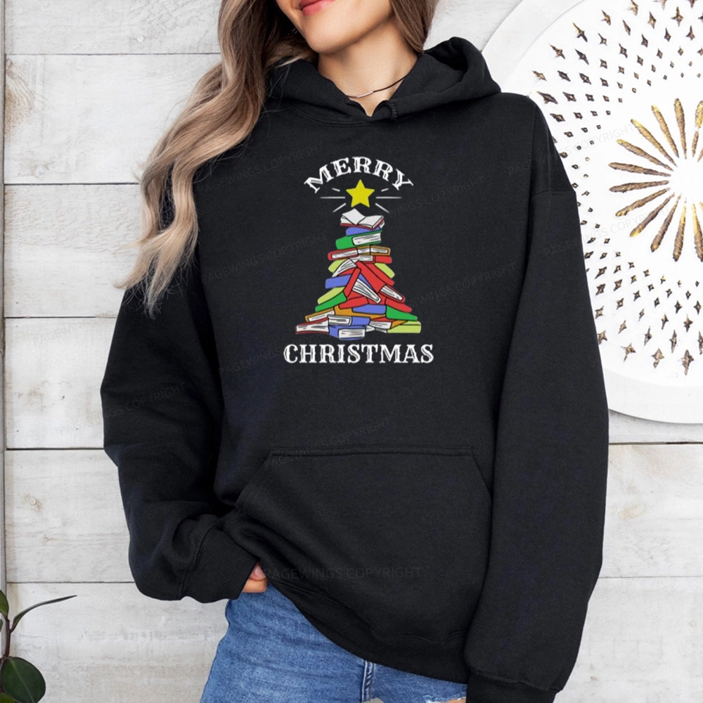 Pagewings Merry Christmas Book Tree Unisex Classic Hoodie