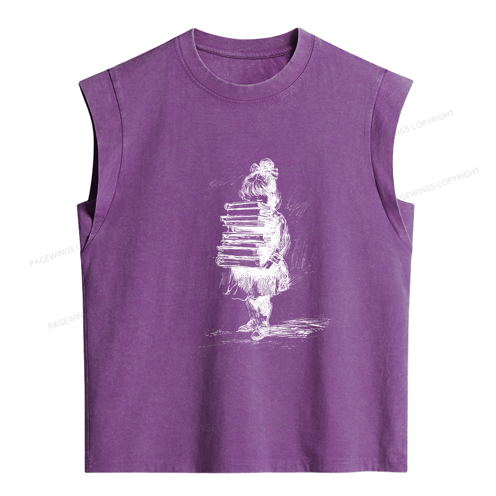 Pagewings Little Book Lover Women's Washed Tank Top