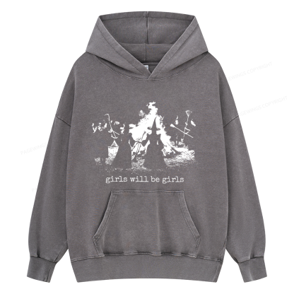 Pagewings Girls Will Be Girls Unisex Washed Hoodie