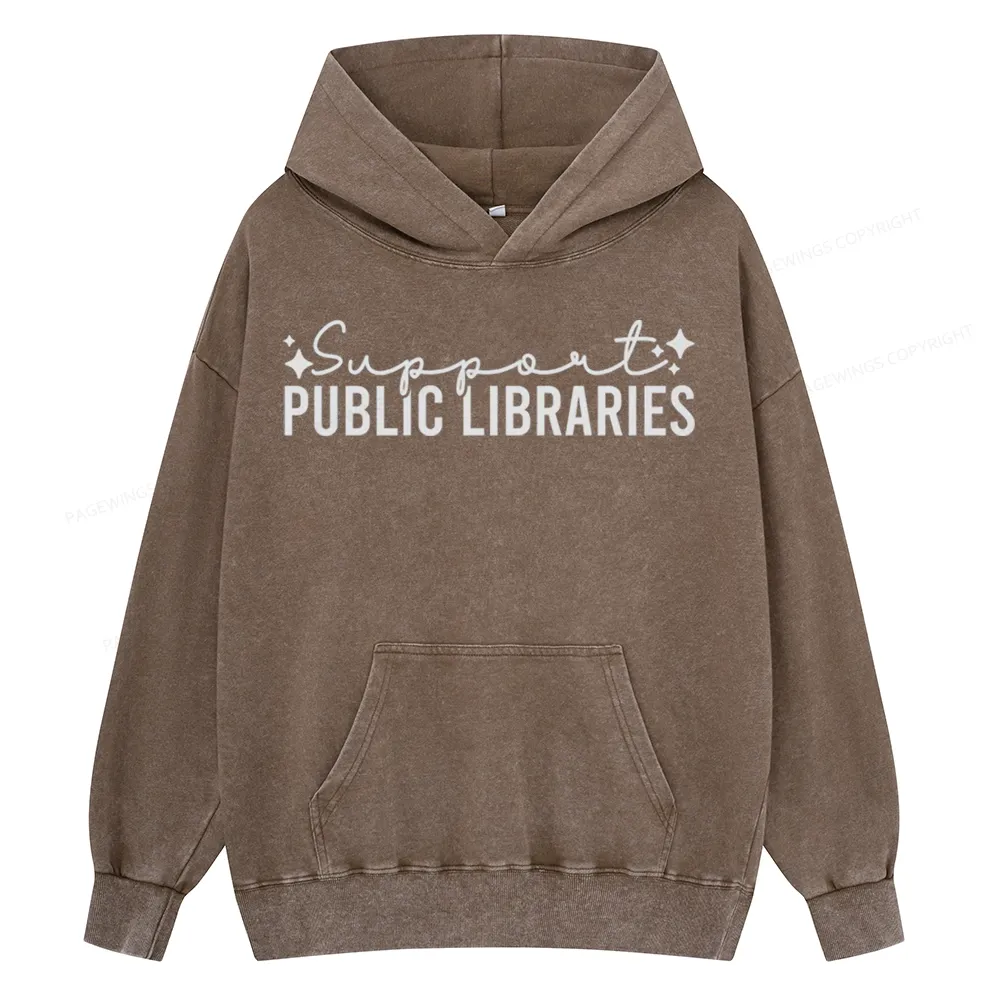 Pagewings Public Libraries Unisex Washed Hoodie