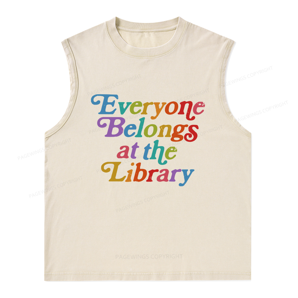 Pagewings Everyone belongs at the library Unisex Washed Tank Top
