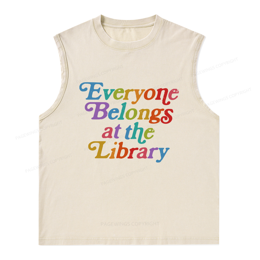 Pagewings Everyone belongs at the library Unisex Washed Tank Top