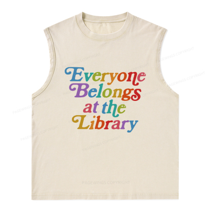 Pagewings Everyone belongs at the library Unisex Washed Tank Top