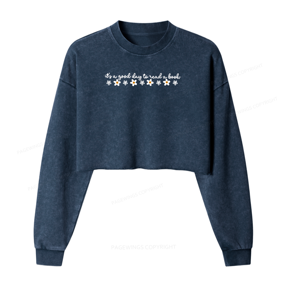 Pagewings Its A Good Day To Read A Book Washed Crop Sweatshirt