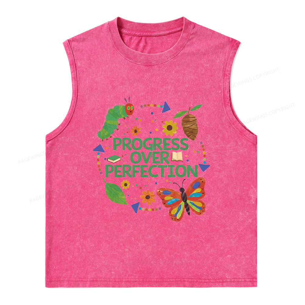 Pagewing Progress Over Perfection Unisex Washed Tank Top
