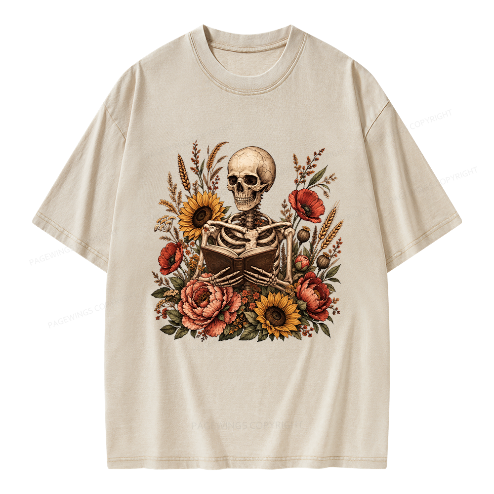 Pagewings Floral Skeleton Unisex Washed T-shirt