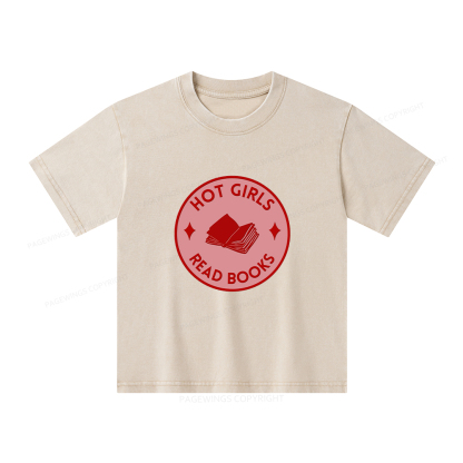 Pagewings Hot Girls Read Books Unisex Kids Washed T-shirt