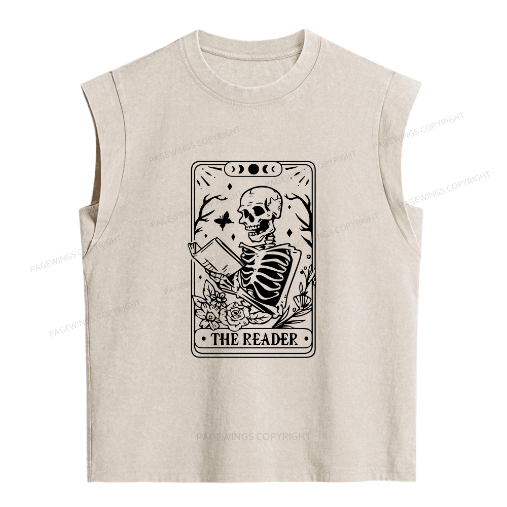Pagewings Halloween The Reader Tarot Card Women's Washed Tank Top